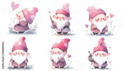 Set of cute pink gnome