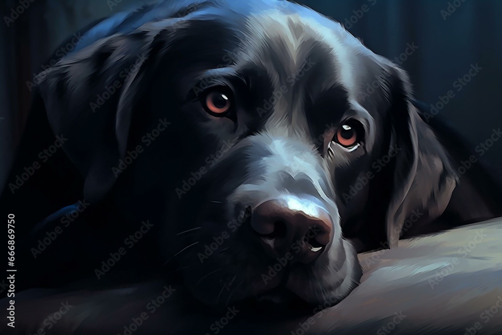 digital artwork of a sad dog, created by an American artist. Generative AI