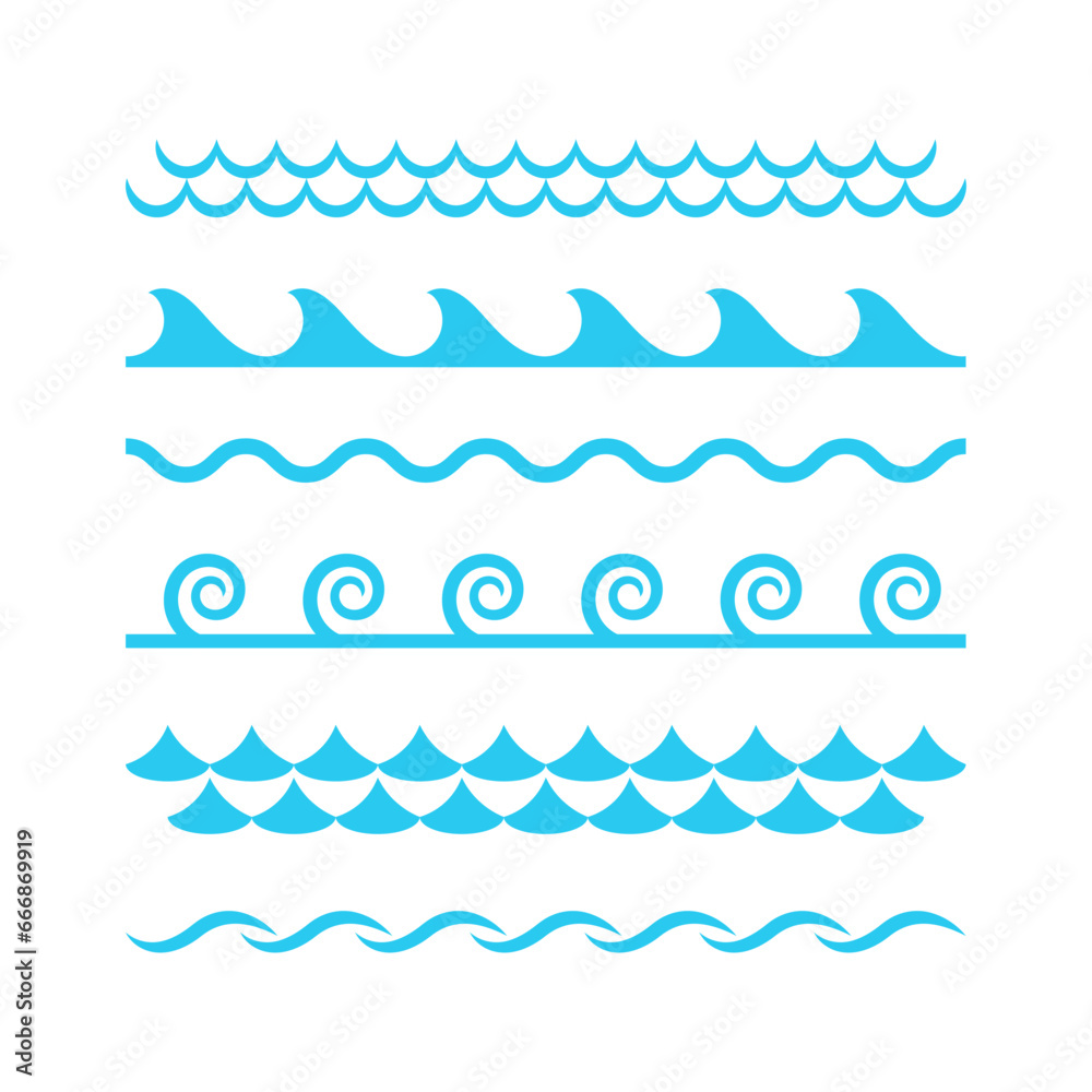 Sea water waves vector flat elements set Sea water waves vector flat elements set