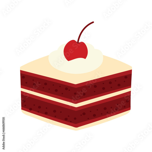 Red Velvet Cake Cute Cartoon Sweet Dessert Food Cafe Menu Vector Illustration