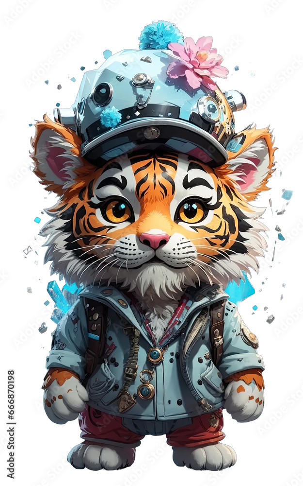 Steampunk Christmas tiger clipart png 3d chibi tiger clipart cute tiger ...