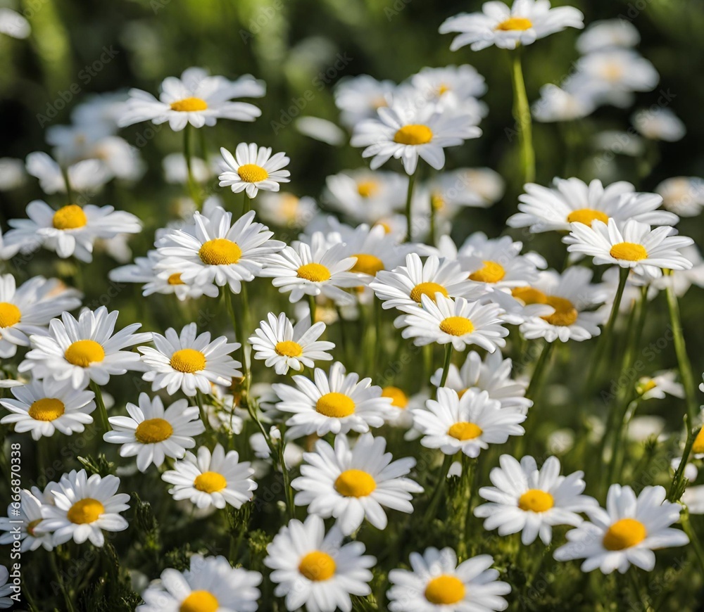 Many white daisy in the garden during the morning with sunlight Many white daisy in the garden during the morning with sunlight