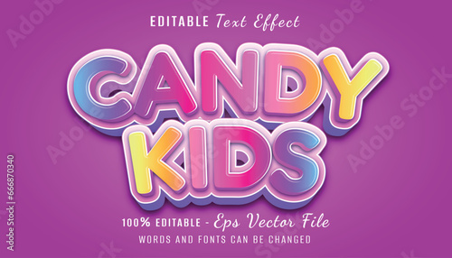 candy kids 3d text effect design with purple background