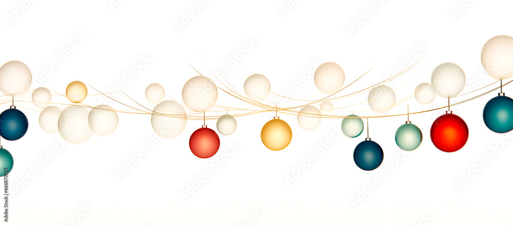 Abstract colorful Christmas balls on white background. Minimalistic illustration, thin curves. Banner.