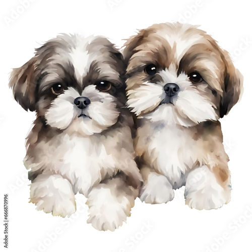 two shih tzu puppies isolated