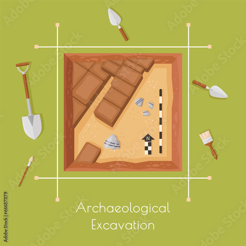 Vector illustration of archaeological excavations.