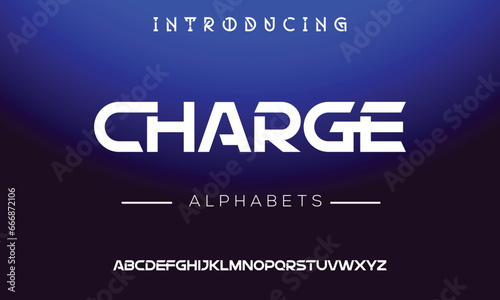 CHARGE Modern abstract digital alphabet font. Minimal technology typography, Creative urban sport fashion futuristic font and with numbers. vector illustration.