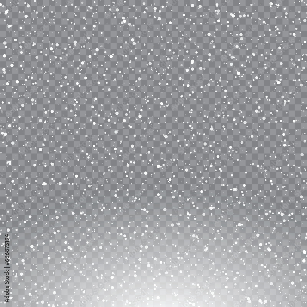 Xmas and New Year pattern with falling snowflakes on transparent background. Vector