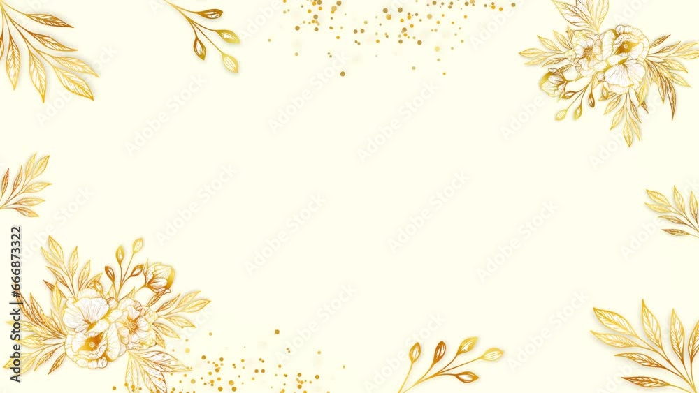 Golden flower corner frame appearing composition for wedding and valentine