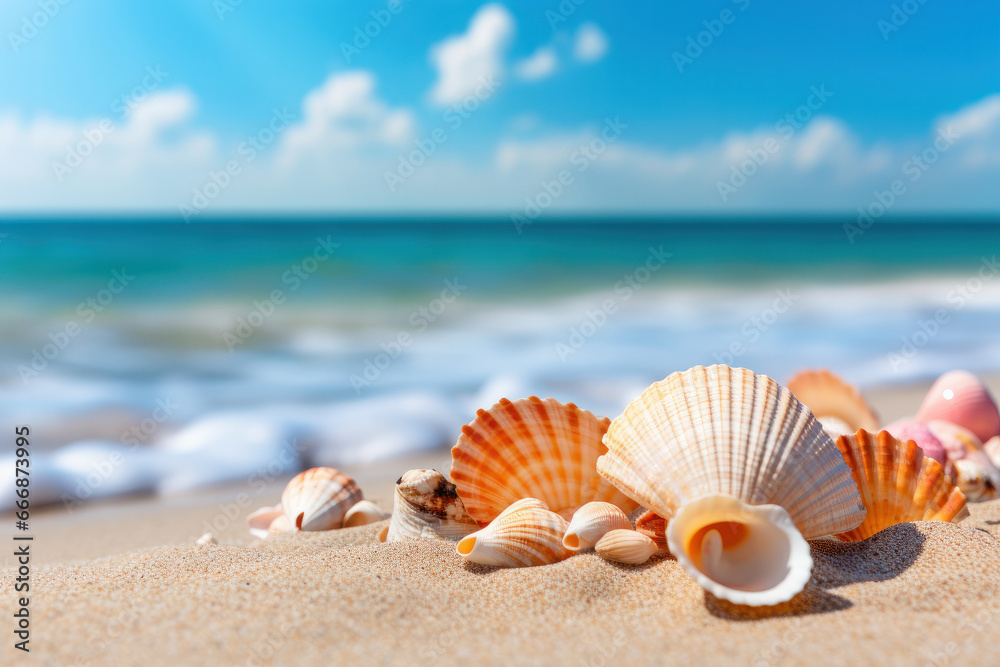 Relaxation by the sea Open seashell on sandy beach as waves crash. Florida's coastal allure captured. AI Generative magic enhances the tranquility. Relaxation by the sea Open seashell on sandy beach as waves crash. Florida's coastal allure captured. AI Generative magic enhances the tranquility.