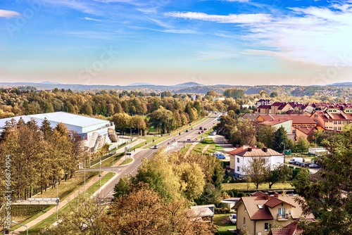 Fototapeta Naklejka Na Ścianę i Meble -  Aerial view of the city of Sanok, Poland.