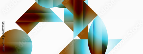 Serene gradient template. Circles and triangles mingle in minimalist perfection. Gentle fusion of forms and hues creates balanced yet captivating backdrop, embodying modern sophistication