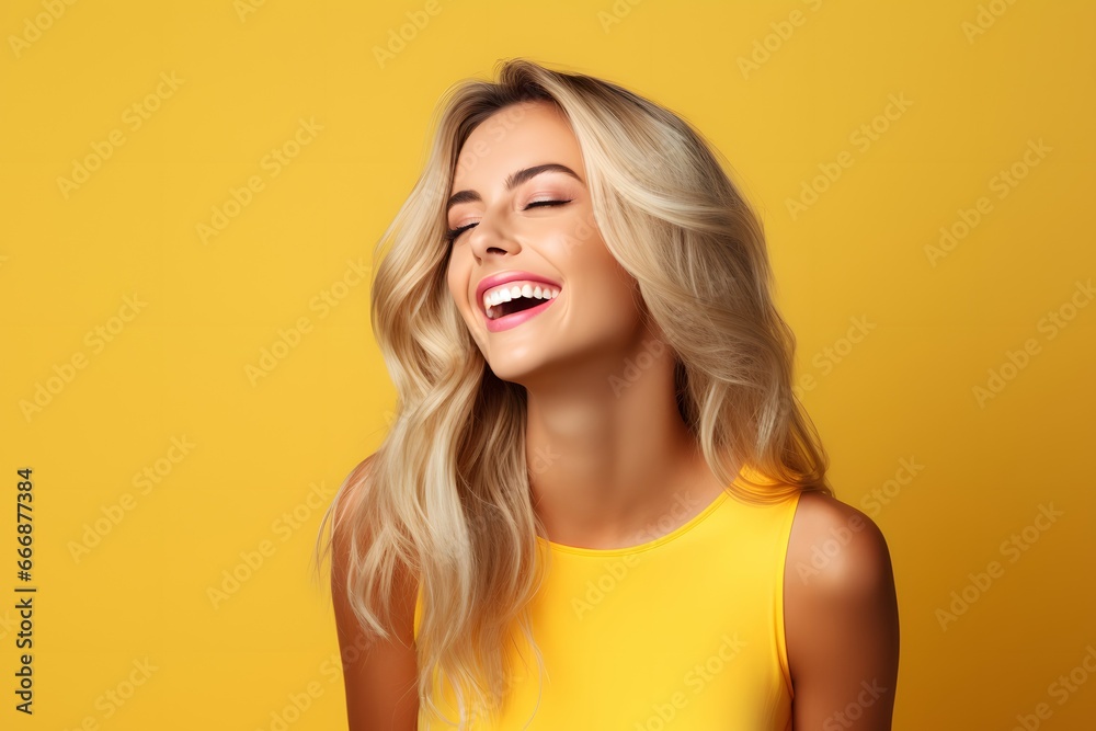 portrait of a woman on a yellow background portrait of a woman on a yellow background