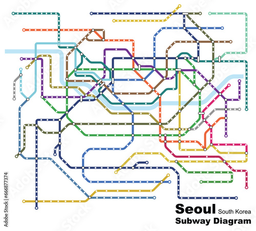 Layered editable vector illustration of the subway diagram of Seoul,South Korea.