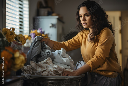 woman folding the laundry and putting it in a basket