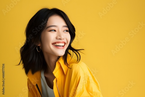 portrait of an asian woman on a yellow background