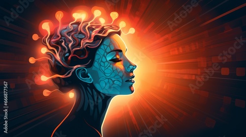 Abstract illustration of a person's head with a glowing brain, signifying mental illumination