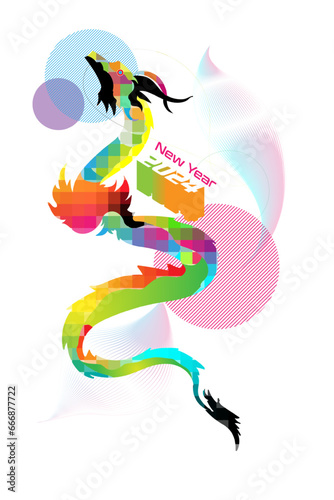 colorful dragon   2024   happy new year 2024   year of dragon   cyber dragon concept 