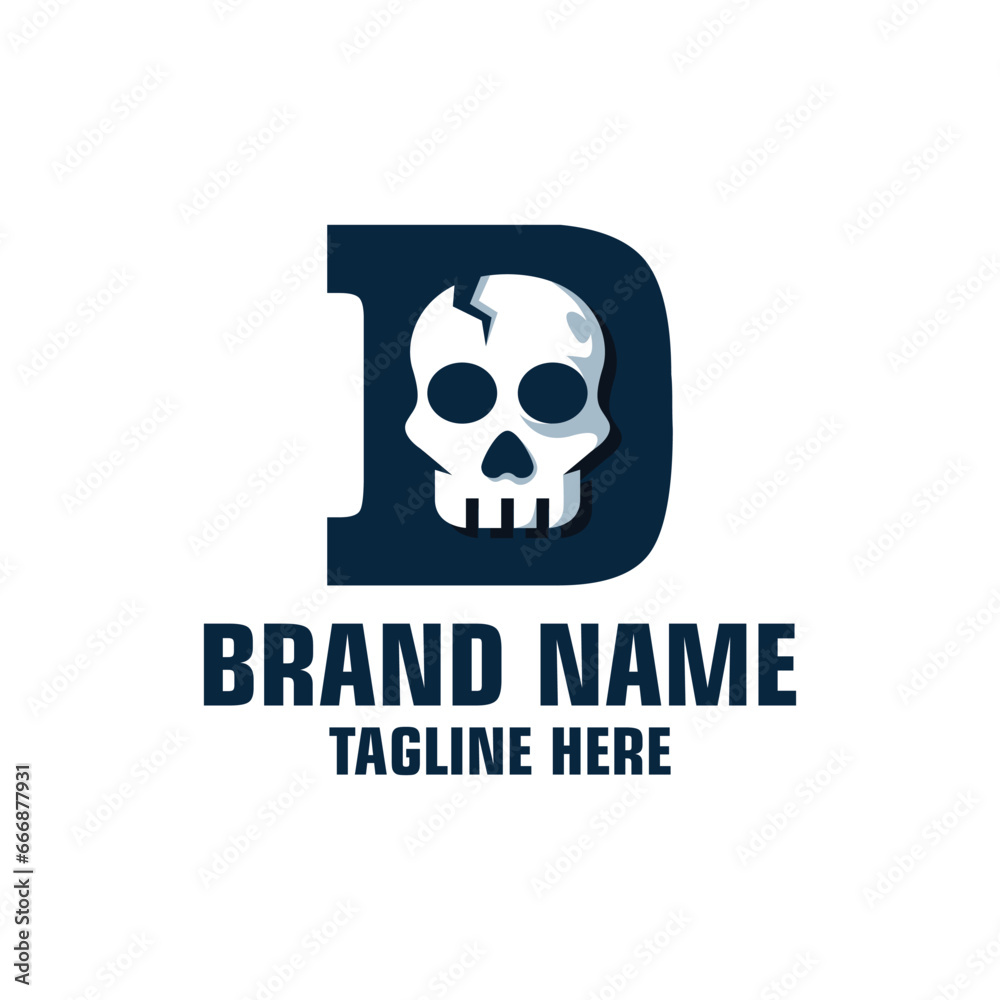 Letter D Skull Logo Design Template Inspiration, Vector Illustration.