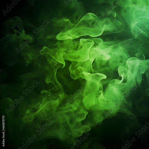 green smoke, fog or mist on dark background. Special effect composition.