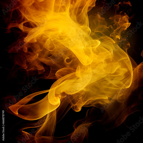 yellow smoke, fog or mist on dark background. Special effect composition.