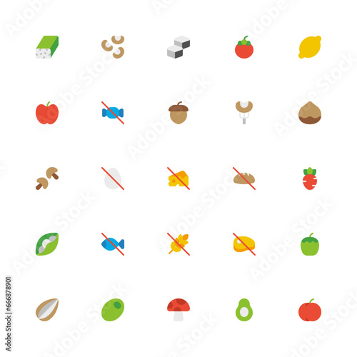 Vegan Flat 2D Icon Collection with Editable Stroke and Pixel Perfection