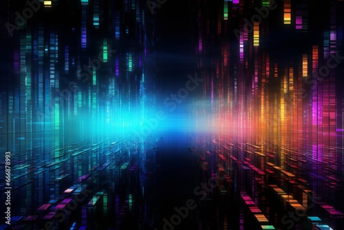 Digital data stream with bright neon colors. Futuristic, technology, information concept