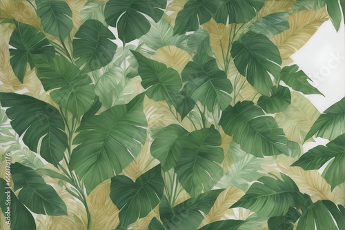 watercolor tropical leaf framed, palm leaf, exotic green