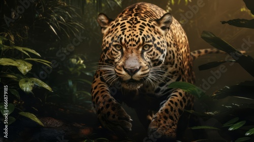 Majestic leopard roaming through a vibrant forest