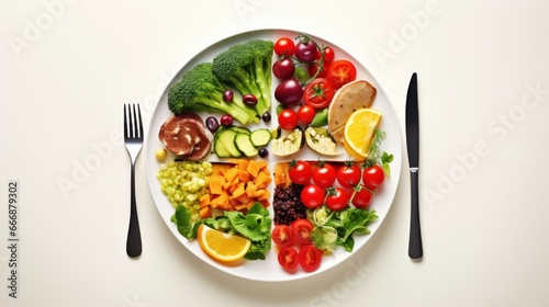 Graphic representation of a healthy plate with portion sizes for balanced meals, promoting nutritional guidelines for stroke prevention