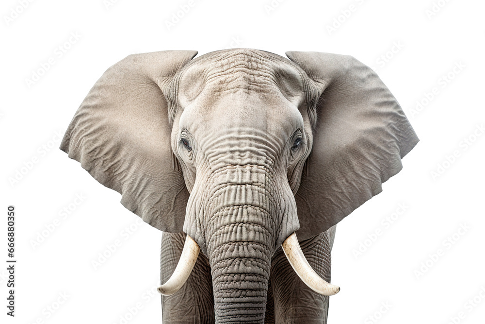 Close-up portrait of  elephant white background isolated PNG