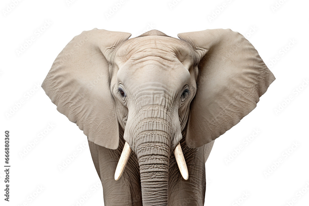 Fototapeta premium Close-up portrait of elephant white background isolated PNG