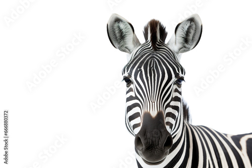 Close-up portrait of Zebra white background isolated PNG © JetHuynh