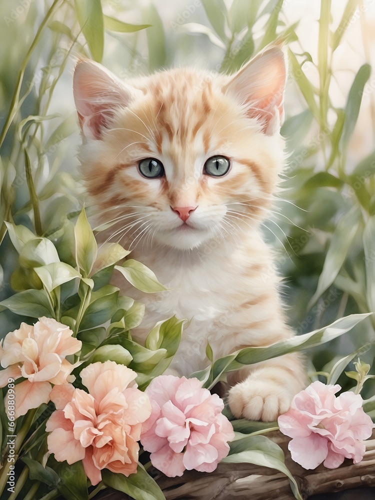 kitten and flowers, AI generated. kitten and flowers, AI generated.