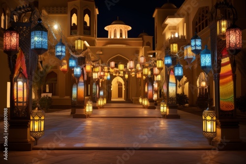 Traditional Arabian architecture and lanterns for Mawlid celebration