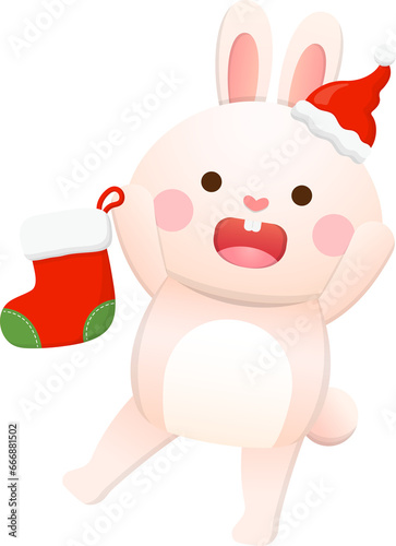 Cute rabbit character or mascot or cartoon character with christmas elements