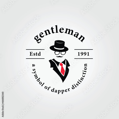 retro vintage badge man logo, businessman vector icon illustration design with glasses