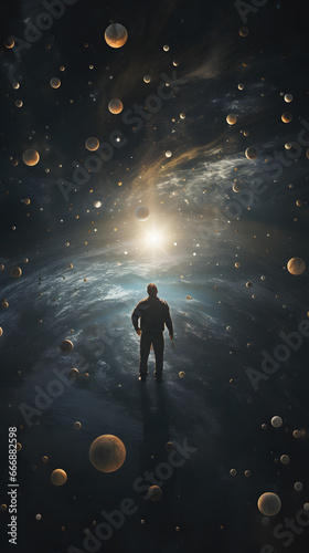 Man standing on the moon and looking at the stars