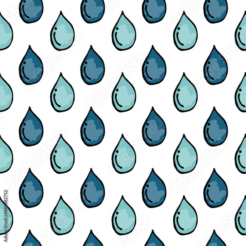 Seamless pattern with water drops on a white background.Water drops in doodle style.Vector illustration.