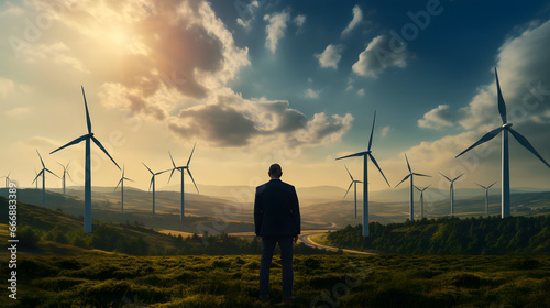 Businessman Embracing the Future, Championing Clean Energy and Corporate Social Responsibility