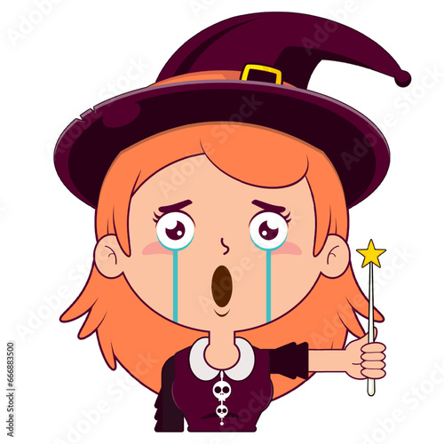 witch holding magic wand surprised face cartoon cute