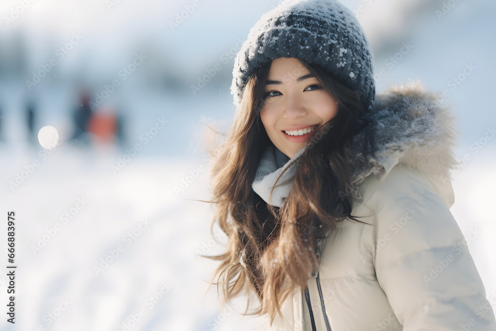 Beautiful Asian young woman practice snowboarding on snow mountain at ski resort, fun outdoor active lifestyle travel nature on holiday vacation Beautiful Asian young woman practice snowboarding on snow mountain at ski resort, fun outdoor active lifestyle travel nature on holiday vacation