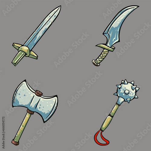 Medieval weapons set design elements isolated on white background vector flat illustration