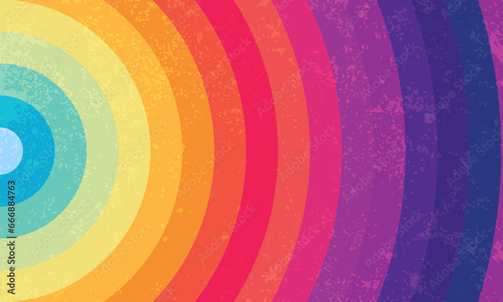 Sunset of Summer smooth rainbow art circle vintage background vector design.