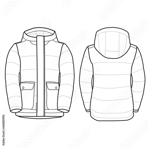 Unisex winter jacket for kids. Jacket technical fashion vector illustration.