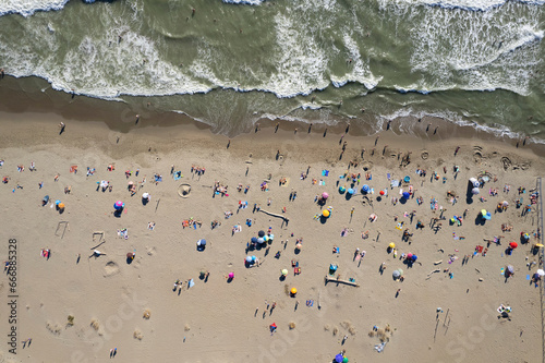 Aerial shot of the free beach in summer