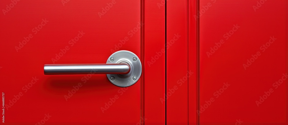 Obraz premium Red door with contemporary handle and lock Stock photo