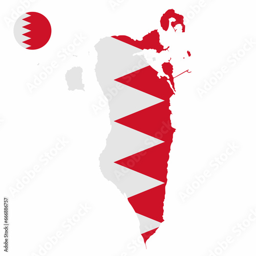 Vector set of Bahrain high detailed map flag and national flag round badge isolated on white background.