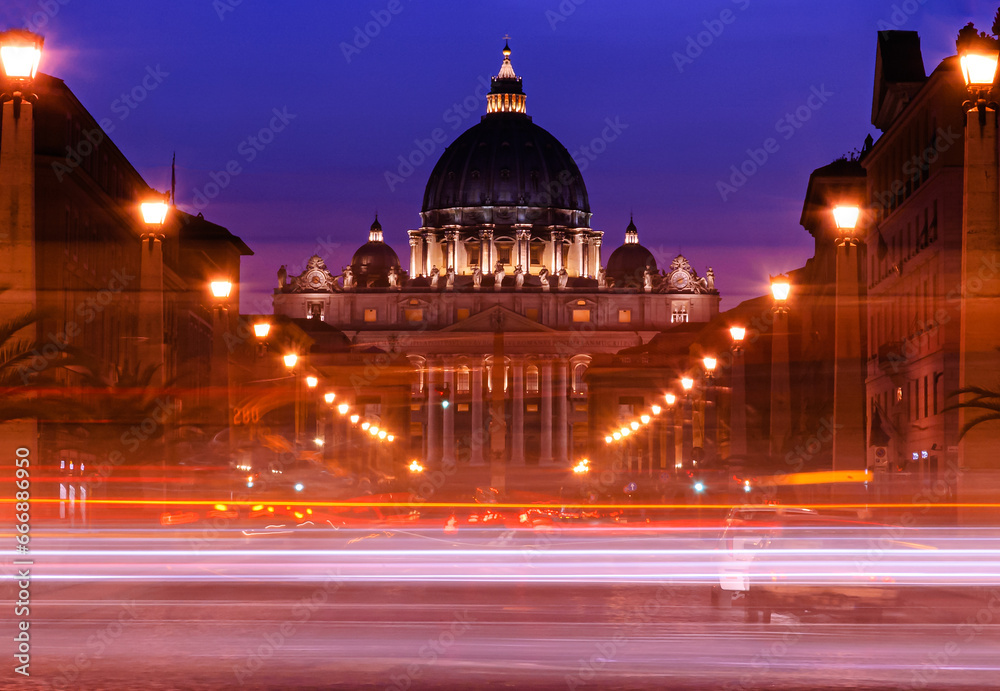 Saint Peter of the Vatican, night view with long exposure