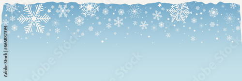 Blue winter or Christmas background banner with abstract snowflakes